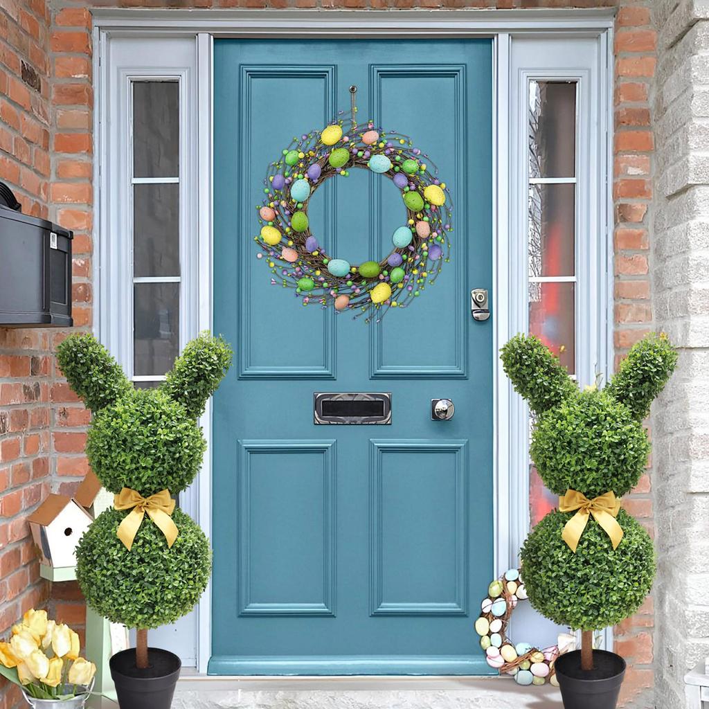 30.7 INCH Artificial Bunny-Shaped Bowknot Topiary Tree Shaped Topiary Trees UV Resistant Faux Boxwood Topiaries Plant For Porch Decor Outdoor/Indoor
