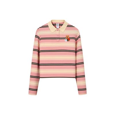 X Cute Town Kolaborace Life Series Polo Límec Pruhovaný Barevný Blok Volné Tričko s Dlouhým Rukávem Dámské Topy 162548404-1