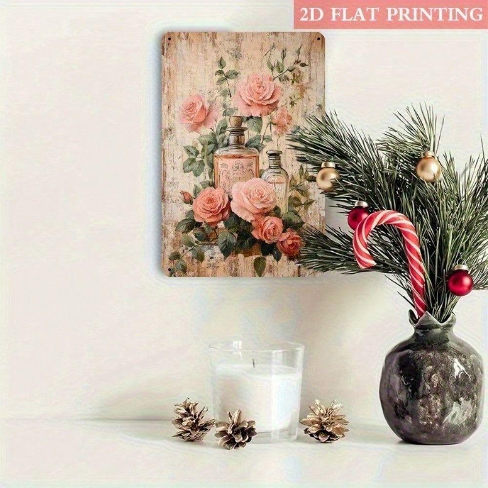 Vintage Metal Wall Art Perfume Bottles Roses Home Decor
