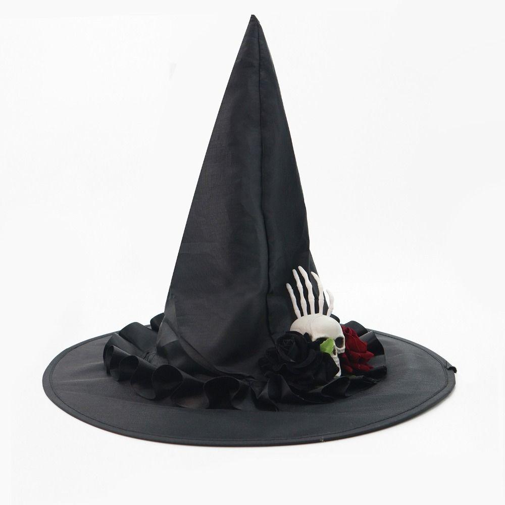 Black Skull Wizard Cap Skeleton Hand Witch Hat Portable Halloween Witch Hats  Accessories