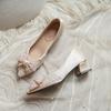 French Pointed Thick Heel Single Shoes Women's Gentle Rhinestone Bow Spring and Autumn Shallow Mouth Not Tired Feet Temperament Medium Heel High Heels
