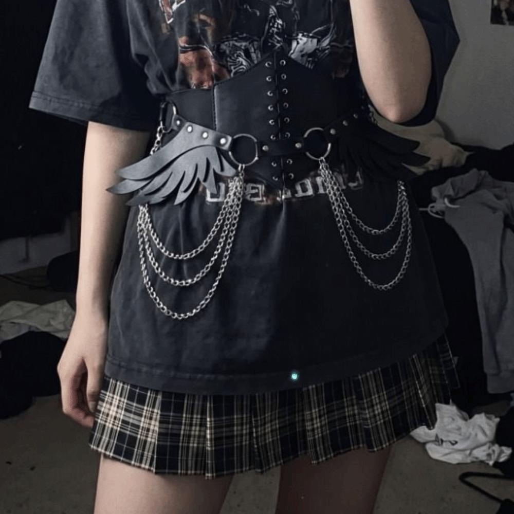 Spicy Girl Wing Rivet Belt PU Leather Punk Waistband Cool Y2K Belt Female