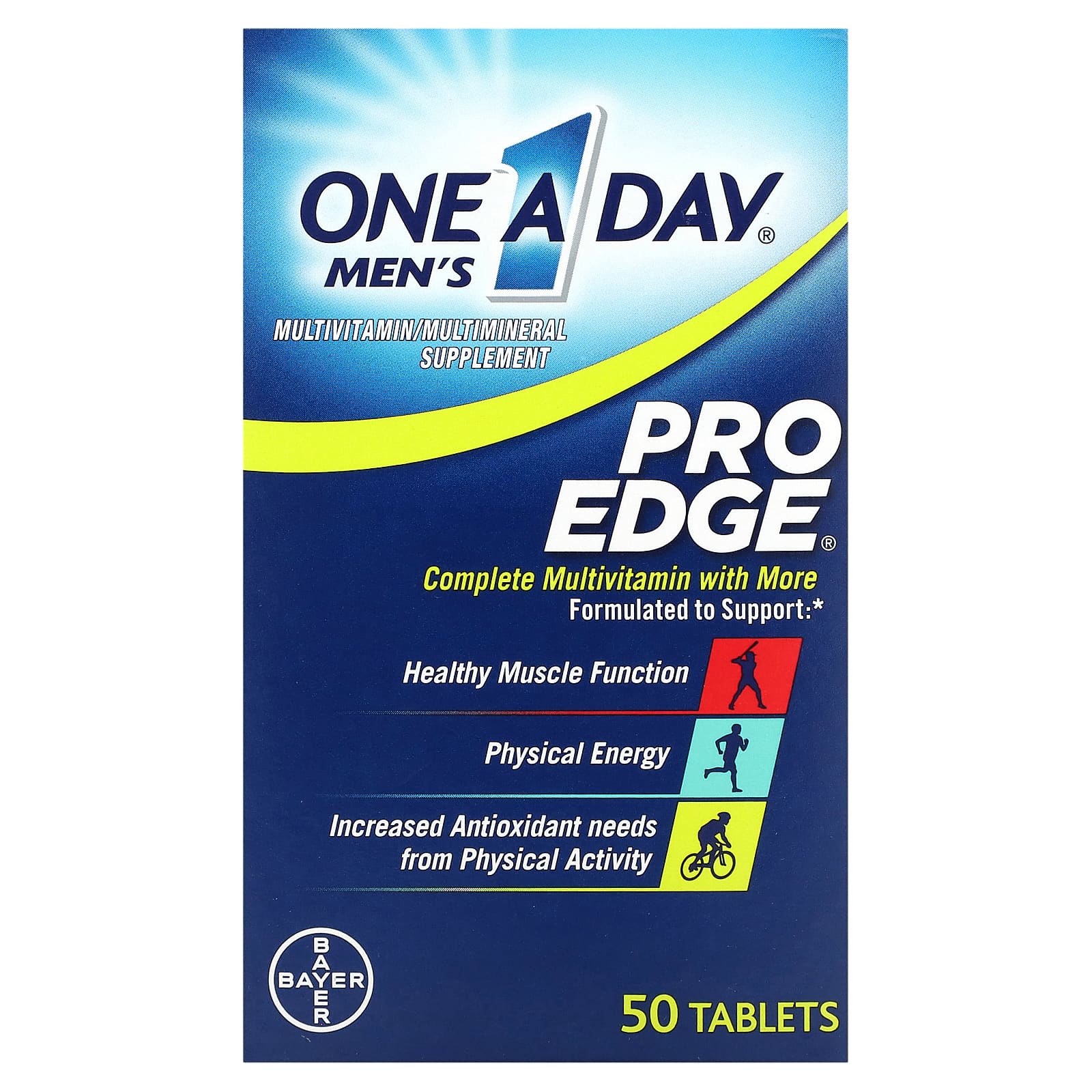 

Contains One-A-Day, Men s Pro Edge, Complete Multivitamin, 50 Tablets.