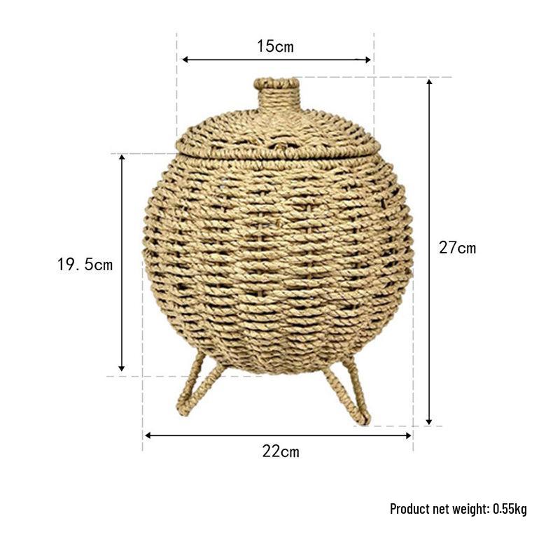 

Plastic Rattan Handmade Woven Desktop Storage Basket with Lid for Sundries and Laundry, Dustproof for Living Room.