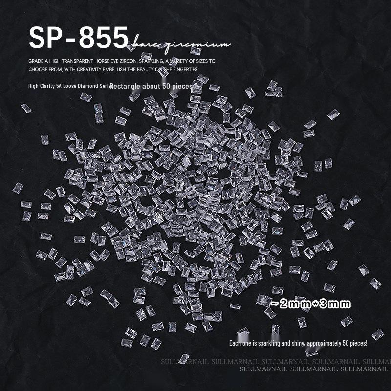 Nail Art Jewelry: Transparent Zircon Diamonds In Various Shapes (50 Pcs)