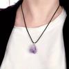 Natural Irregular Amethyst Raw Stone Necklace Black Leather Rope Purple Crystal Pendant Necklace Women Fashion Ornament Daily Wear Accessories