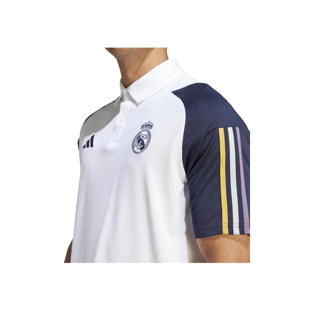Adidas Real Madrid 2023-2024 Season Comfortable Color Block Badge Pullover Short Sleeve Polo Shirt Men Polo Shirts White IB0844