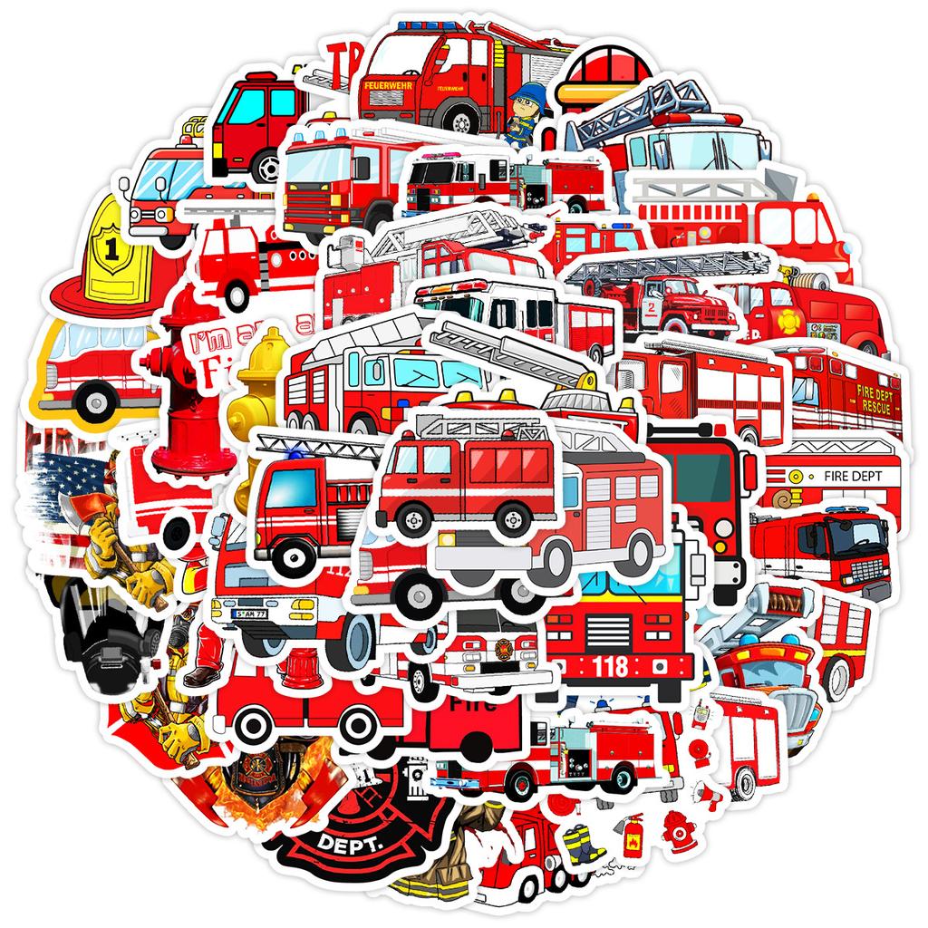 50 Fire Truck Graffiti Stickers Suitcase Car Notebook Skateboard Water Cup Waterproof Decorative Stickers