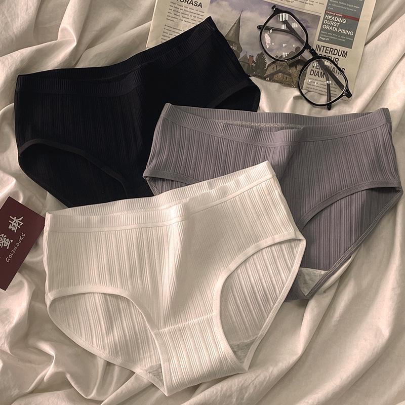 Dámské prodyšné bavlněné spodní prádlo se středním pasem - černé, bílé, šedé