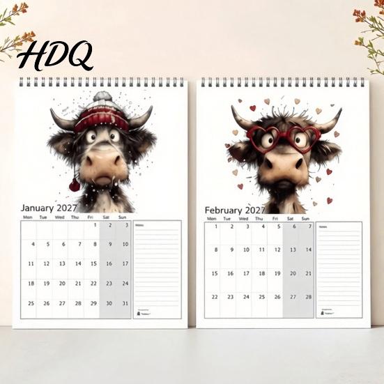 Decorative Monthly Planner Highland Cow Wall Calendar 2027 Cute Hanging for Home Important Date Tracker Office Rustic Farmhouse Desk Decor,