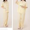 Yes Family Double Gauze Pajama Short Check Size Yellow Women's Set, 100% Cotton, Sleeves, Pattern, L,