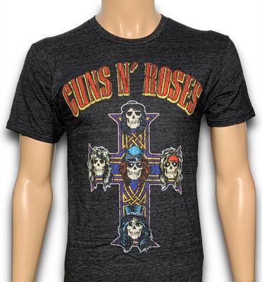 Guns N' Roses Distressed Cross Heather Black Brand New Officially Licensed Shirt Unisex T-Shirt