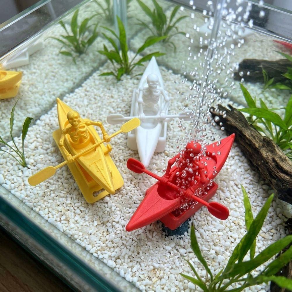 3D Printed Kayak Skeleton Aquarium Bubbler Glow-In-Dark Air Pump Powered Skateboard Fish Tank Dance Skull Bubbler Realistic