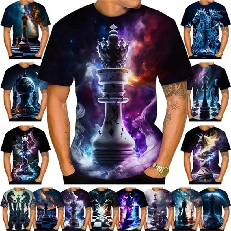 

New Chess 3D Printing T-shirt King Round Neck Short Sleeve Queen Fashion Casual Unisex Top Streetwear Loose Male Tees Tshirt 6XL