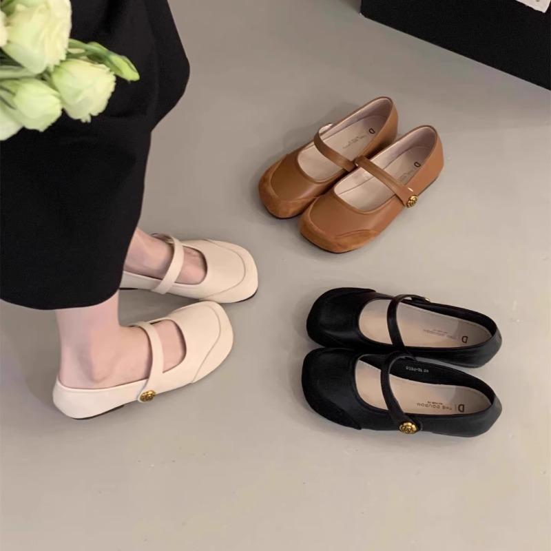 French Mary Jane Flat Bottom Shoes Women's Spring Autumn New Style Slip-On Casual Shoes Soft Comfortable Microfiber Upgraded