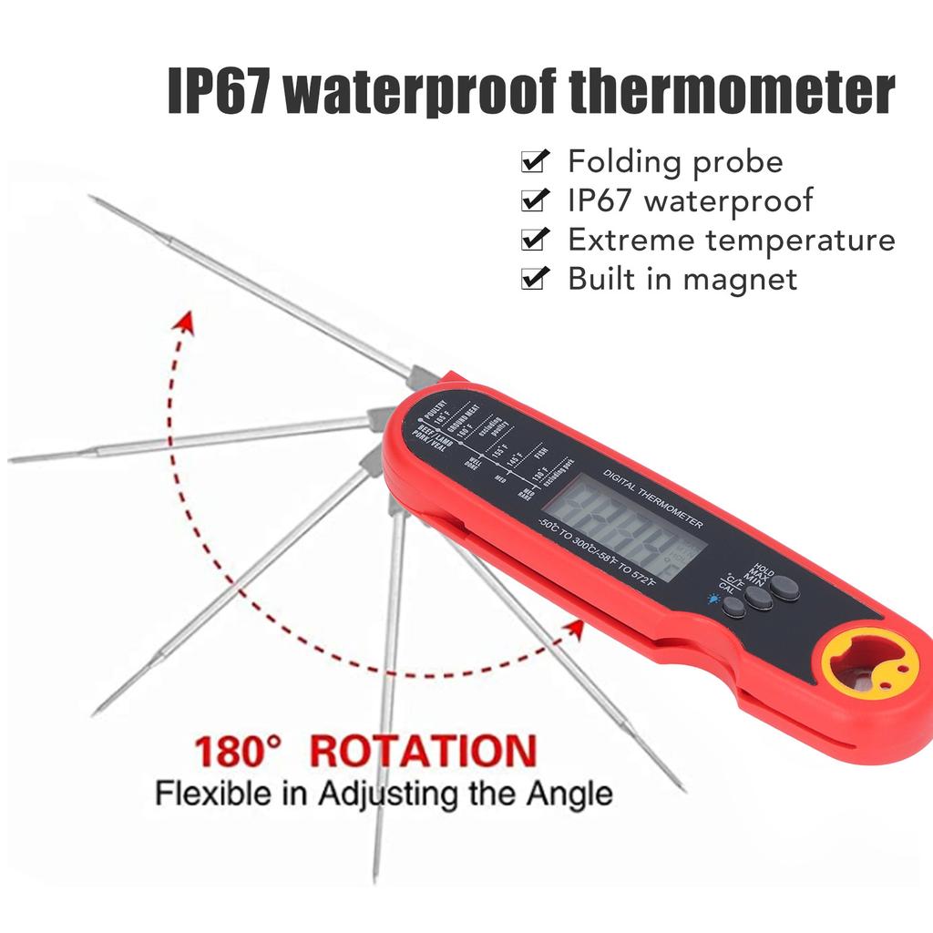 Food Thermometer Folding Waterproof Electrical Meat Thermometer Probe Quick Temperature Measurement for Grill Cooking
