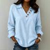 Frühling und Herbst Damen neue Mode ins einfarbig lässig vielseitig V-Ausschnitt Knopf retro langärmliges T-Shirt