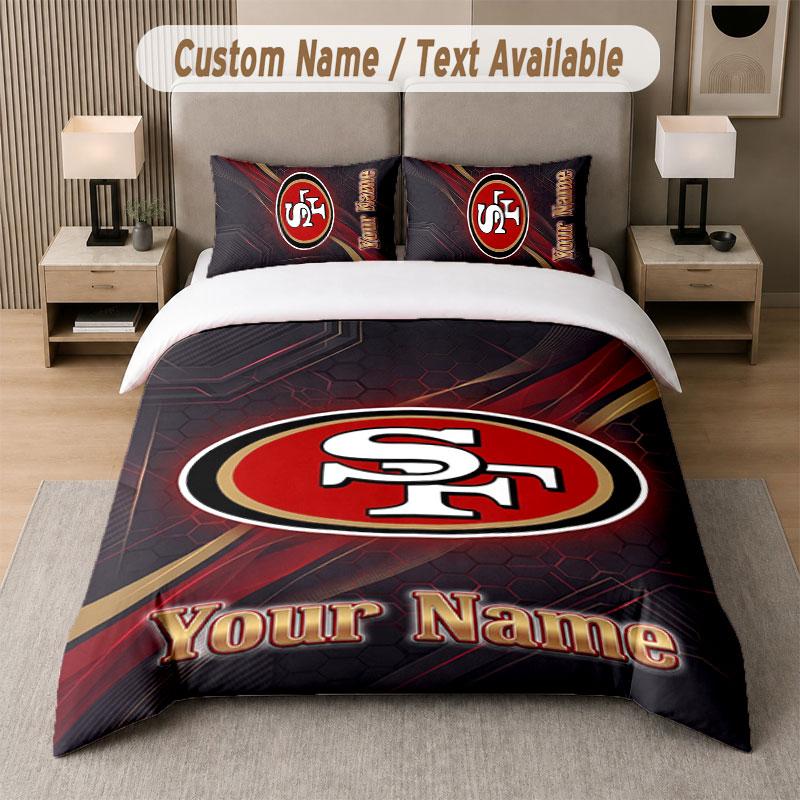 Custom Bedding Set San Francisco 49ers Pattern, Print Name Text 1 Duvet Cover Plus 2 Pillowcases Home Textile