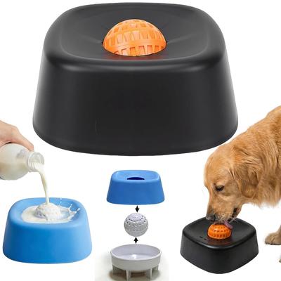 Slow Feeder Dog Bowls for Liquid Treat, Anti-Slip Entertained Ball-in Bone Broth Dog Lick Bowl Dog Lick Bowl with Roller Ball