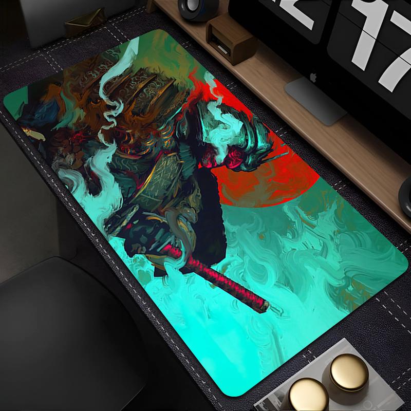 Japan Samurai Anime Mouse Pad PC Black Gaming Accessories Keyboard Mousepad Laptop Gamer Anti-Slip Desktop Mat XXL Carpet