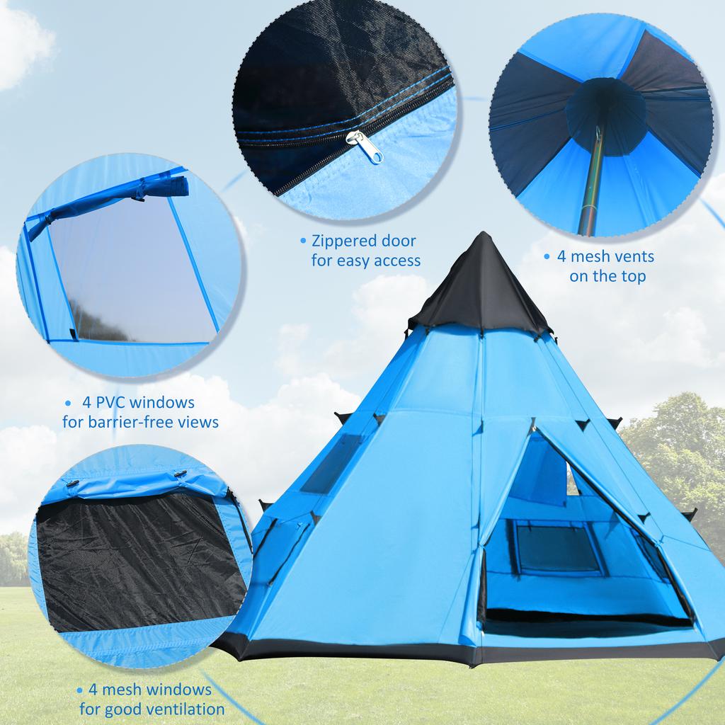6 Men Tipi Tent with Carry Bag - Blue
