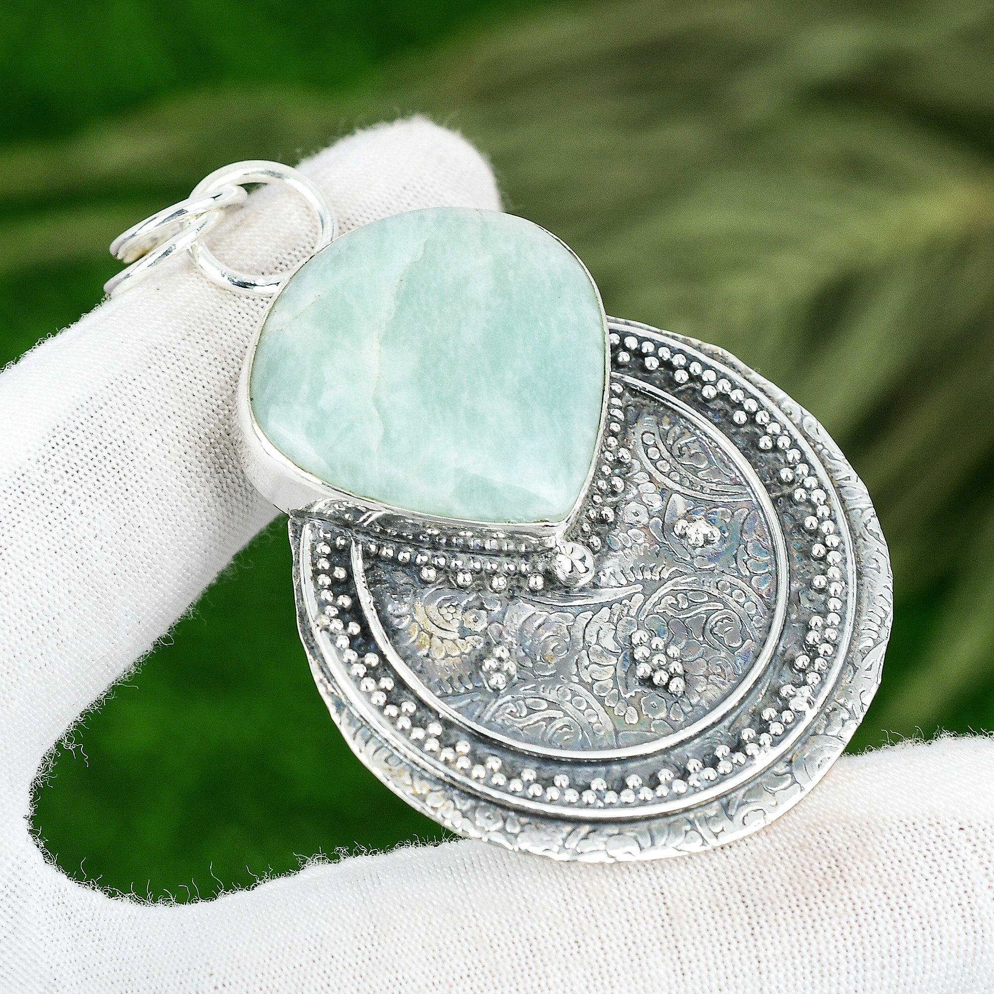 

Mothers day Deal 925 Sterling Silver Natural Aquamarine Trendy Wedding Pendant