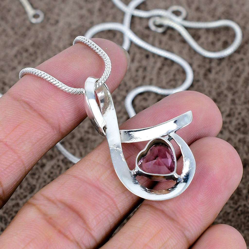 Pink Kunzite Gemstone Handmade 925 Sterling Silver Jewelry Pendant 1.54" KKG-571