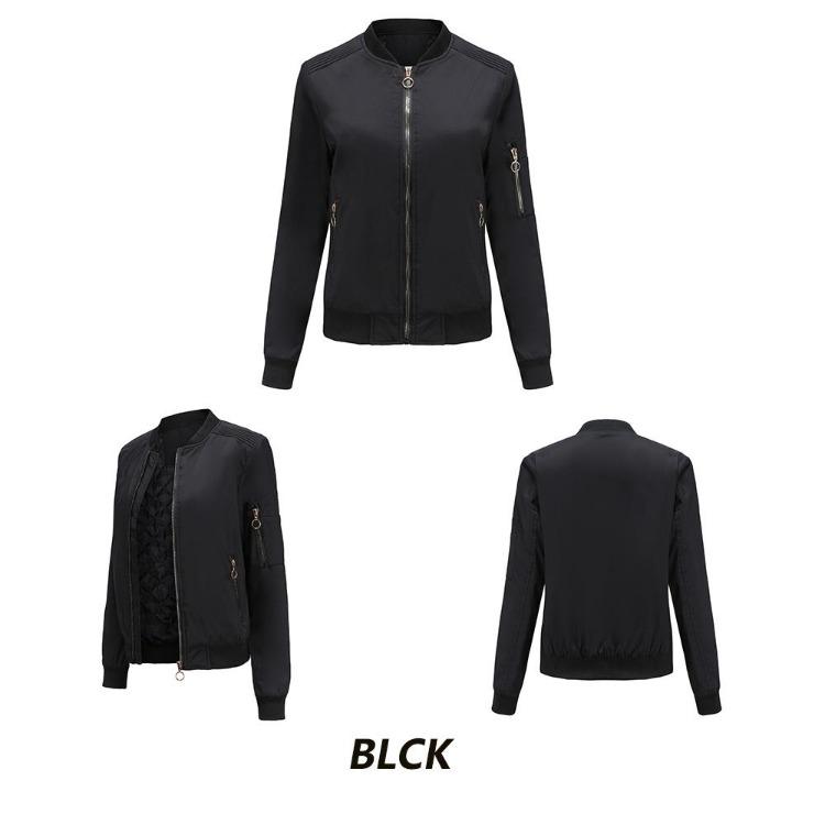 Bomber Jacket Women Thin Casual Zipper Long Sleeves Side Pockets Autumn Spring Outer Wear