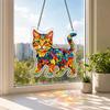 Cat Stained Glass Style Suncatcher, Acrylic Pendant with Metal Chain, Easy Hang Window Decoration, Rainbow Mosaic Light Catcher for Home Wall Porch