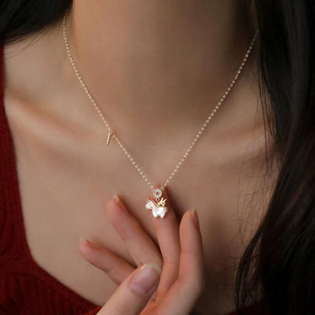 2026 Zodiac Year Horse Unicorn Necklace - 925 Sterling Silver Luxury Collarbone Chain for Women