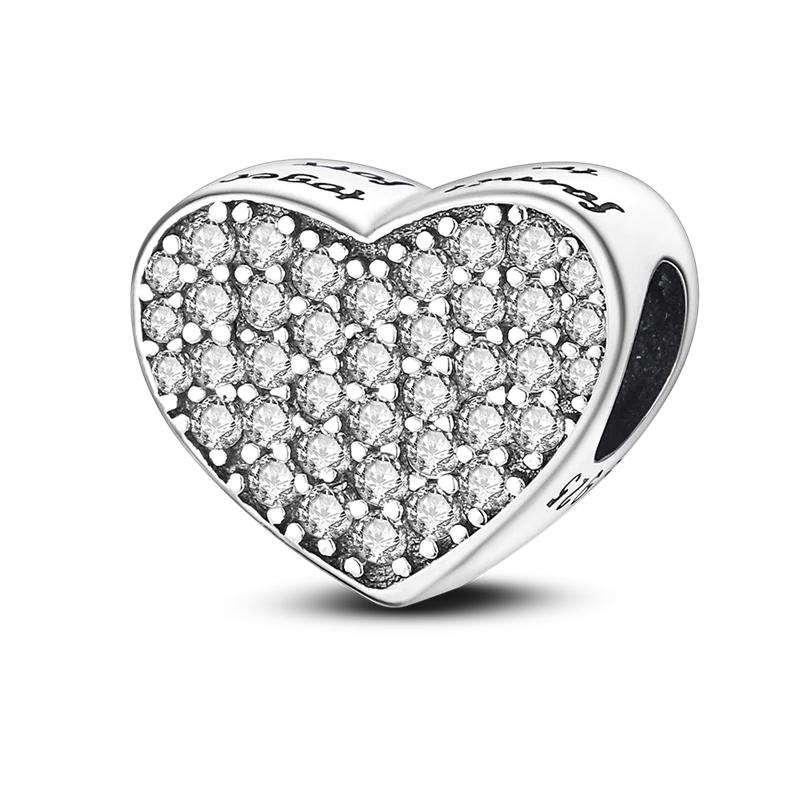 Pink Family Love Heart Charm Original Copper Beads Fit Pan Bracelet Diy Sister Mother Friendship Pendant Fine Gift Jewelry