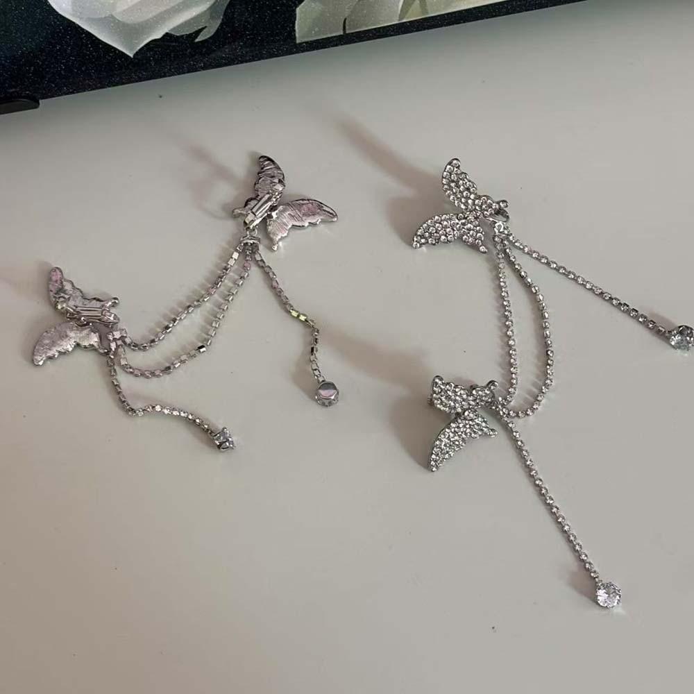 1 pair Zinc Zinc Alloy Silver Tassel Ear Clip Luxury Shiny Temperament Eardrops Birthday