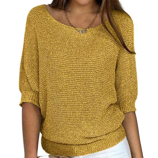 Solid Color Knitting Sweater O-Neck 44989 Sleeve Loose Fit Pullover Tops Knitwear