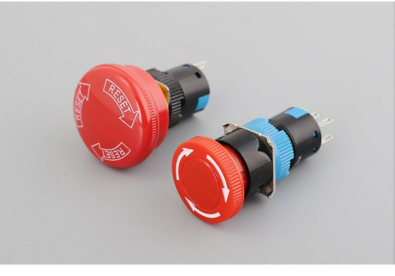 16mm Large Face Mushroom Head Emergency Stop Button - Latching Type Switch for Industrial Power Equipment
