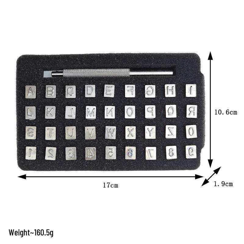 Digital Print Vegetable Tanned Leather Alphabet Stamps - 36-Piece Handmade Carving and Stamping Tool Set