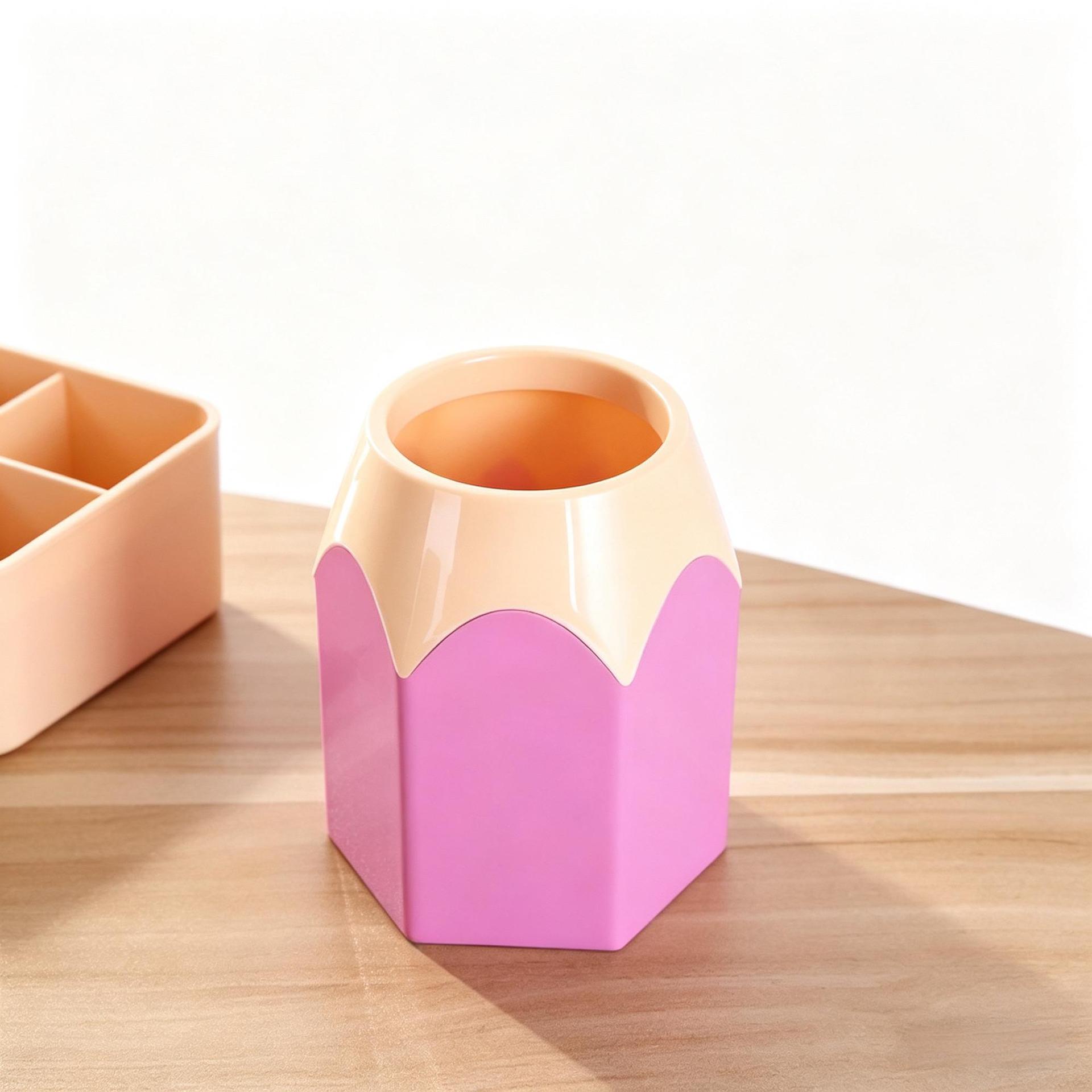 

Acrylic Pen Holder & Makeup Brush Organizer - Cute, Creative Design with Contrasting Colors for Students & Office Desktops