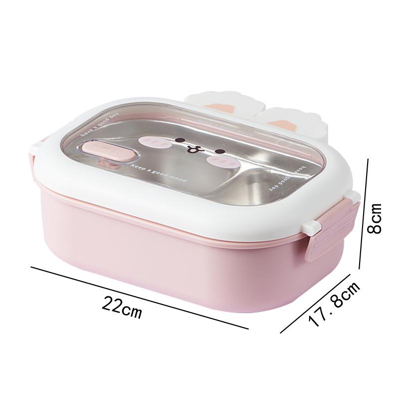 

950ml Cute Rabbit Lunch Box Stainless Steel 2 Grid Bento Box Buckle Design Sealed and Leak-proof Portable Food Storage Container 2&950ml&1 розовый