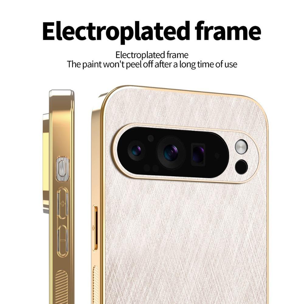 Plating Gold Silk Skin Phone Case for Google Pixel 9 8 7 6 10 Pro XL 8A 7A 6A All Around Protect Shell Leather Shockproof Cover