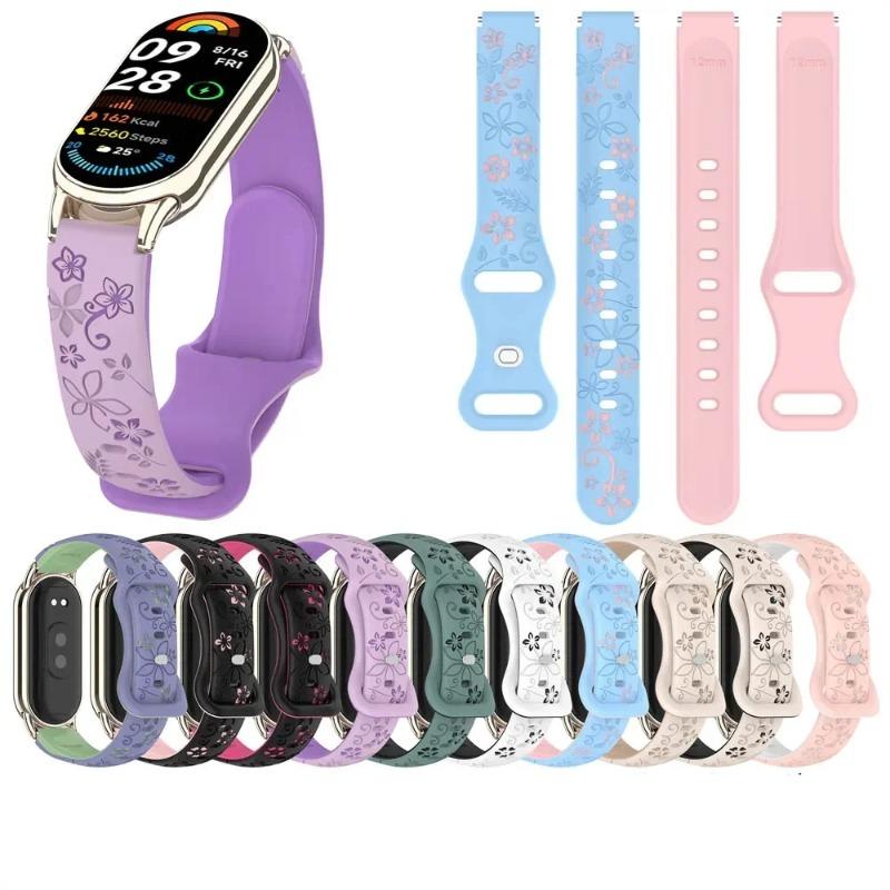 Blomgraverat Armband För Xiaomi Mi Band 9 8 Silikon Smart Armband Andningsbart Armband Armbandsband8 Band9 Bältesaccessoarer