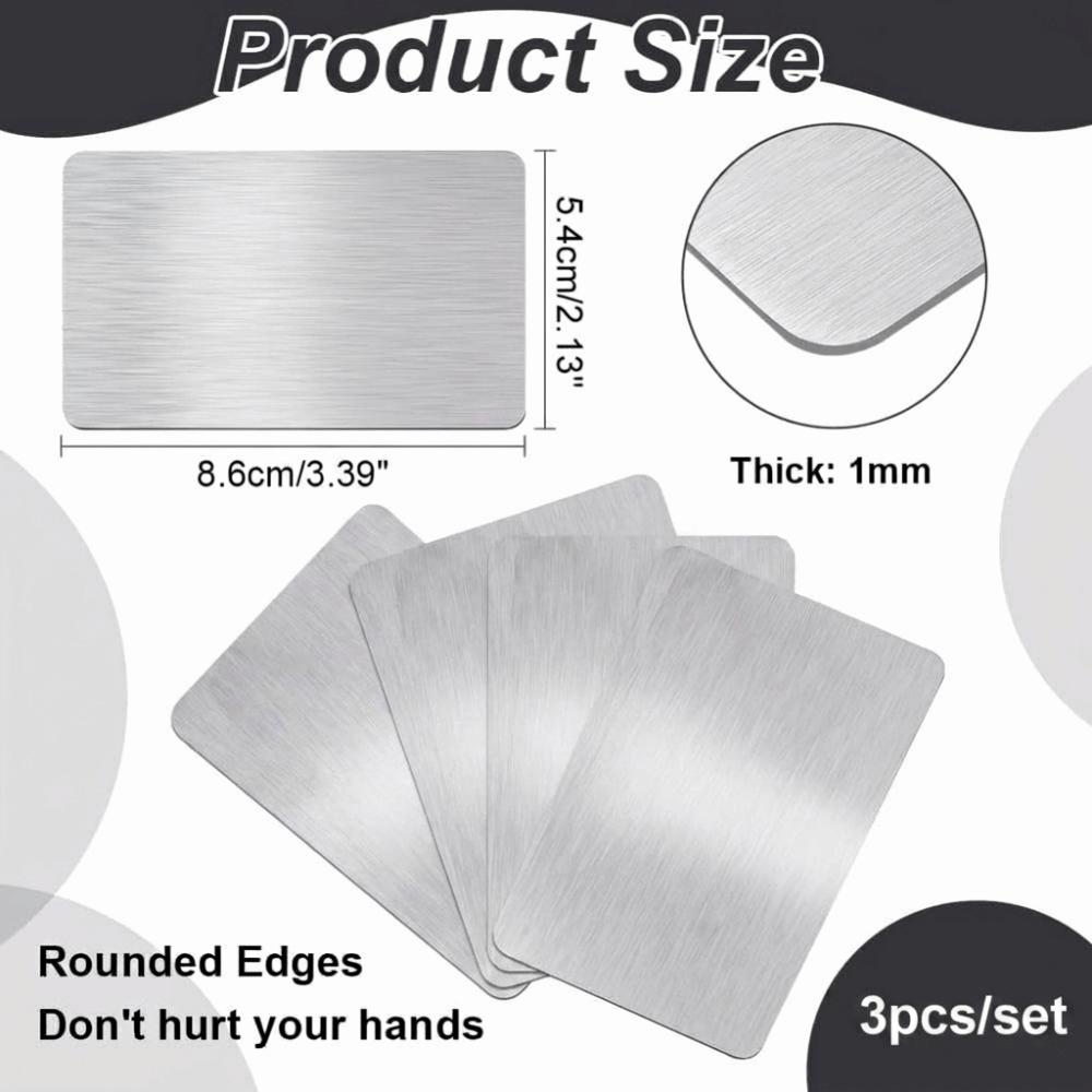 3Pcs Stainless Steel Business Card Blanks Metal Name Cards New Engraving Cards  Laser Engraving