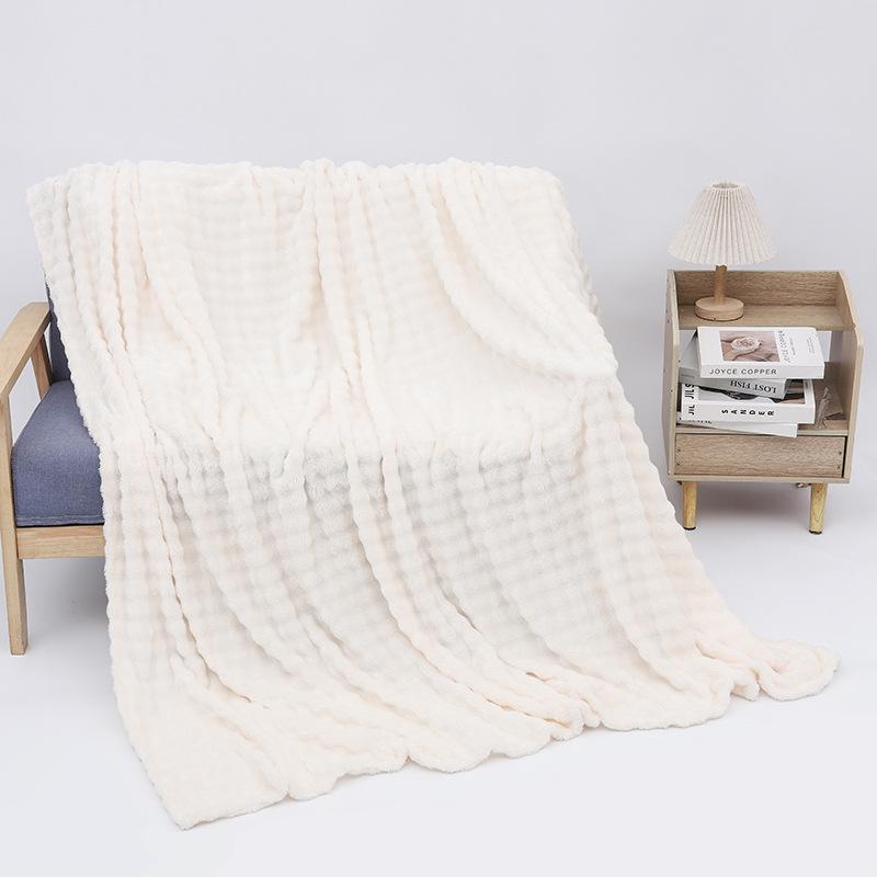 Flannel Rabbit Fleece Blanket Thickened Cozy Sofa Blanket for Home Office Nap 160x200cm белый