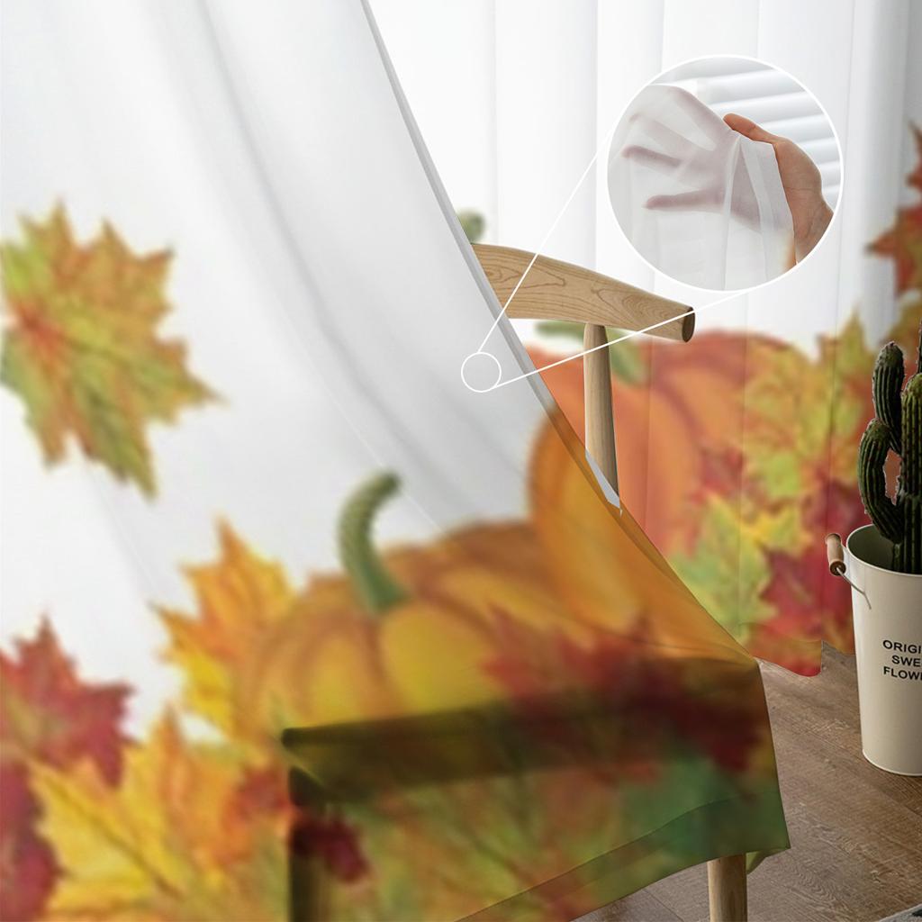 Autumn Leaves And Pumpkins Sheer Window Curtains For Living Room Bedroom Modern Voile Tulle Curtains Fabric Drapes For Kitchen