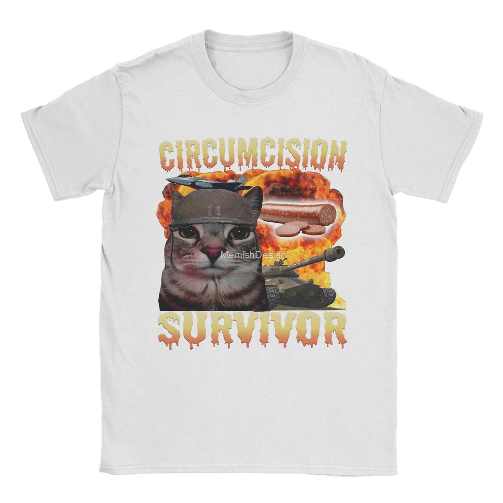 Men Women T Shirt Circumcision Survivor Fun Cat Meme T-Shirts Harajuku  Summer Tee Shirt Y2K Retro 100 Cotton Tops Plus Size 5XL