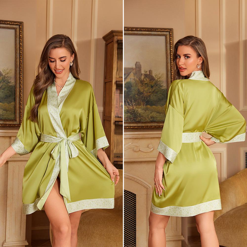 Yaoting Elegant Retro Chinese-Style Satin Nightgown for Women, Luxurious & Noble Home Bathrobe - Summer 3370.