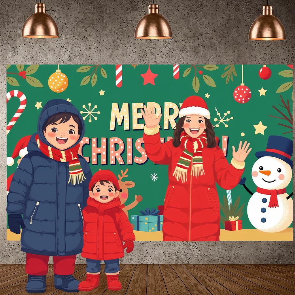 Merry Christmas Banner Santa Claus Holiday Backdrop Xmas Display Candy Cane Holiday Festive Backdrop For Xmas Event Winter