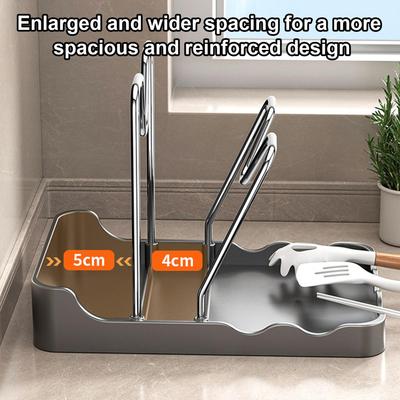 Pot Lid Rack Vertical Spoon Storage Shelf With Drip Tray Stainless Pan Lid Holder For Kitchen Baking Cooking Pantry Counter