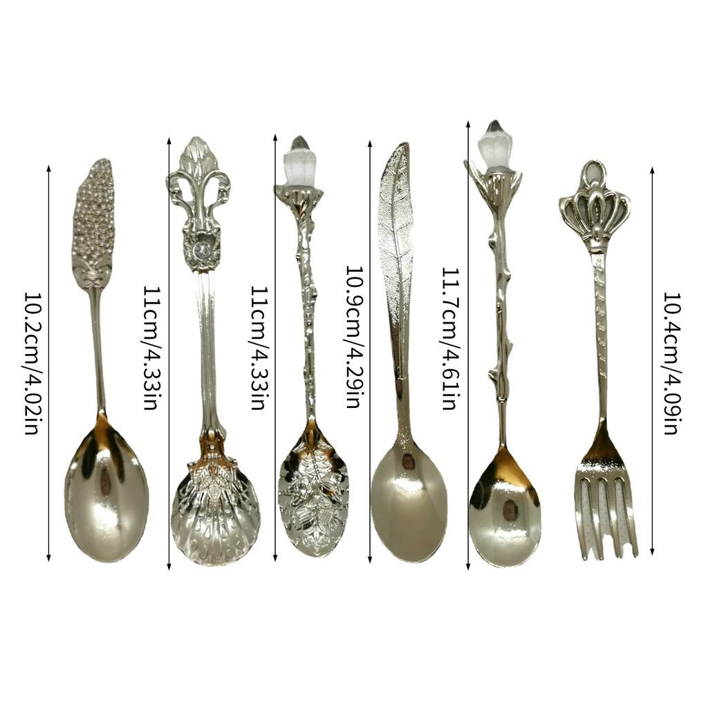 Antique Teaspoons Set With Ergonomic Handle 6 Piece Crystal Zincs Alloy Rustproof Coffee Spoons Kitchen Accessories