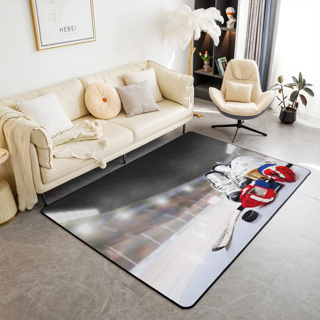 Soft Ice Hockey Carpet Rug for Boys Teens Winter Sport Indoor Floor Mat Bedroom Living Room Doormat