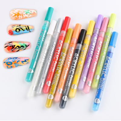 Yousheng 12Pcs Canetas de pintura de unhas à prova d'água Desenho suave DIY Artesanato 12 cores Nail Art Desenho Canetas marcadoras Ferramentas de manicure