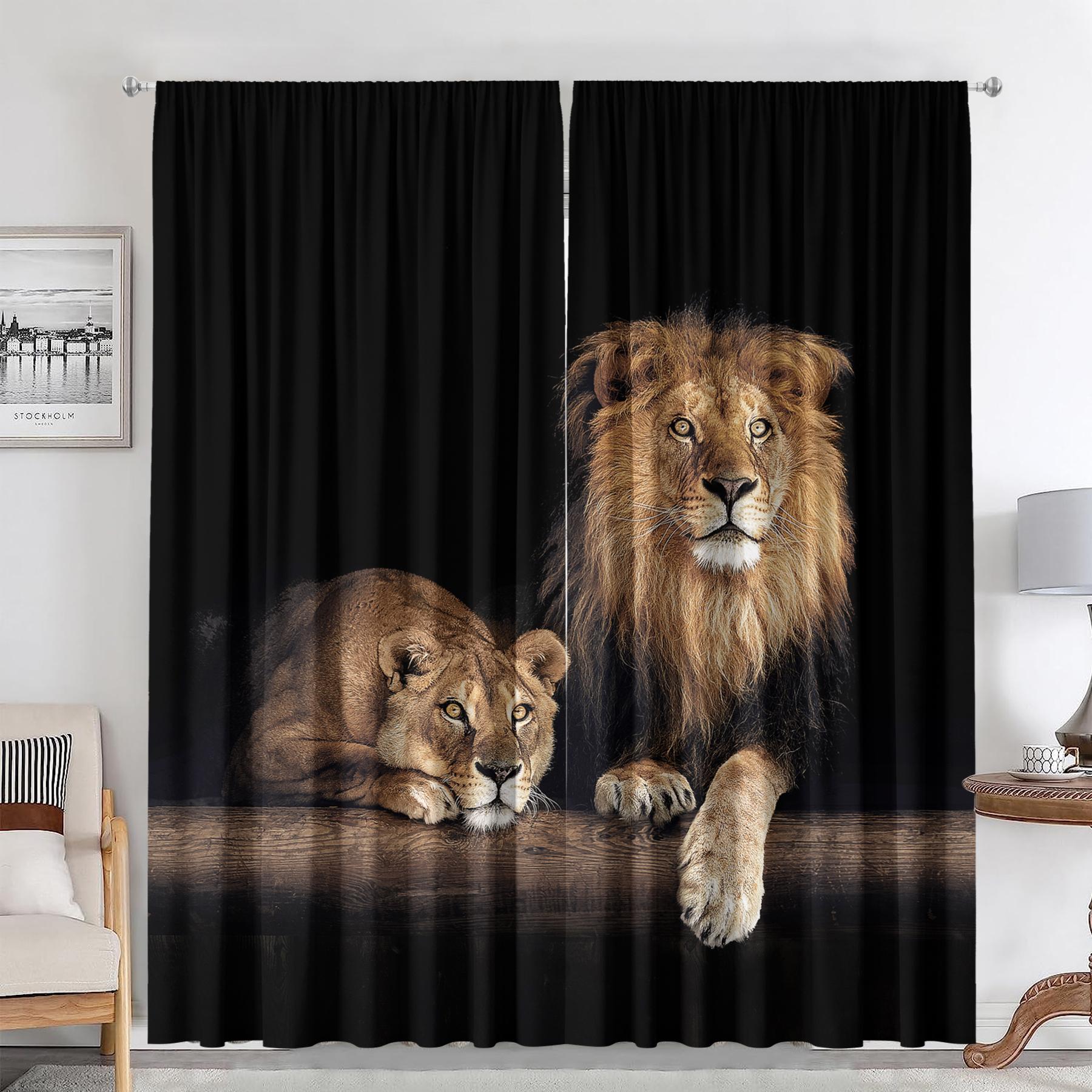 2PC Curtains With Animal Avatars Printed On Lions   Tigers   And Leopards Are Suitable For Kitchens   Cafes   Living Rooms   Balconie 100*130 HOOK 1pcs